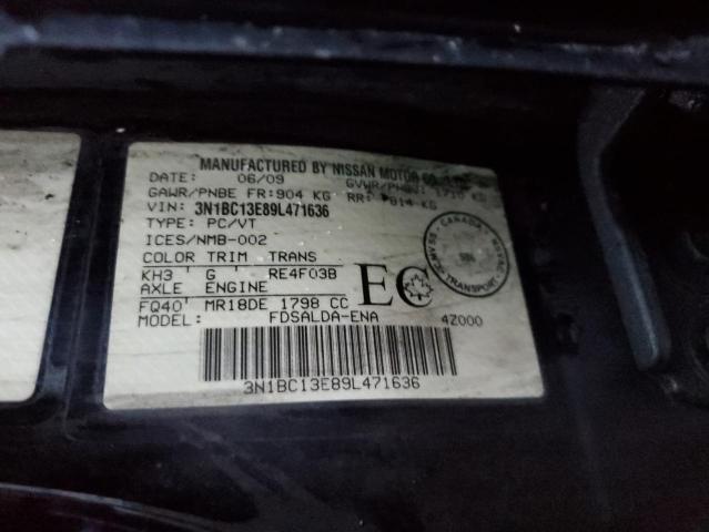 3N1BC13E89L471636 - 2009 NISSAN VERSA S BLACK photo 12