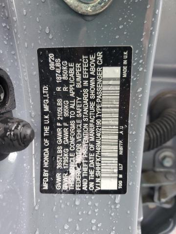 SHHFK7H49MU402190 - 2021 HONDA CIVIC SPORT GRAY photo 12
