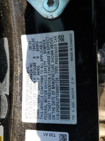 2HGFE2F52SH501725 - 2025 HONDA CIVIC SPORT BLACK photo 12