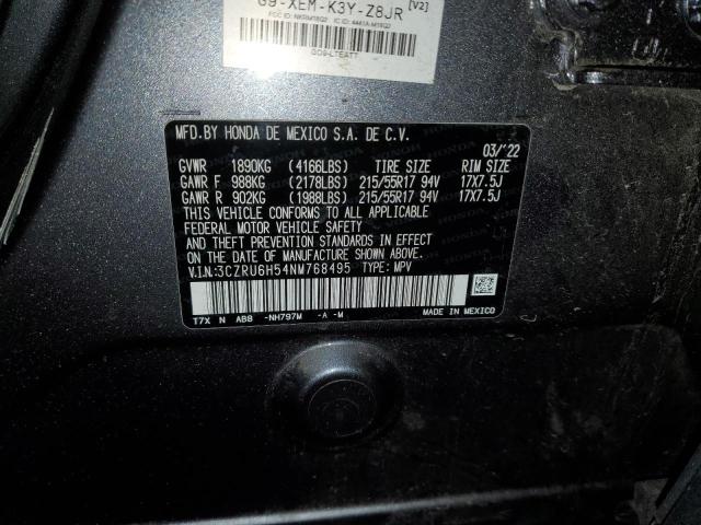 3CZRU6H54NM768495 - 2022 HONDA HR-V EX GRAY photo 12