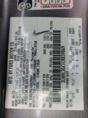 3LNHL2GC1CR839869 - 2012 LINCOLN MKZ GRAY photo 12