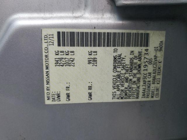 1N4AL2AP3CC195734 - 2012 NISSAN ALTIMA BASE SILVER photo 12