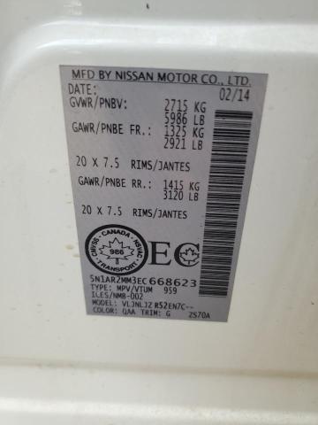 5N1AR2MM3EC668623 - 2014 NISSAN PATHFINDER S 白色 照片 13