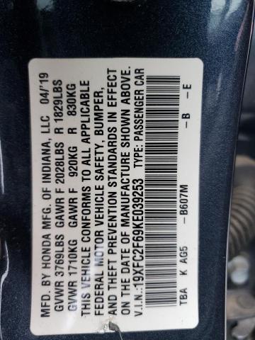 19XFC2F69KE039253 - 2019 HONDA CIVIC LX Көк фото 12
