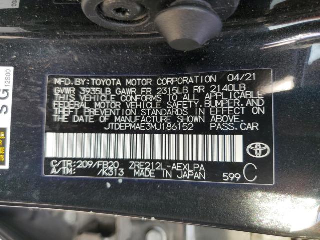JTDEPMAE3MJ186152 - 2021 TOYOTA COROLLA LE 黑色 照片 12