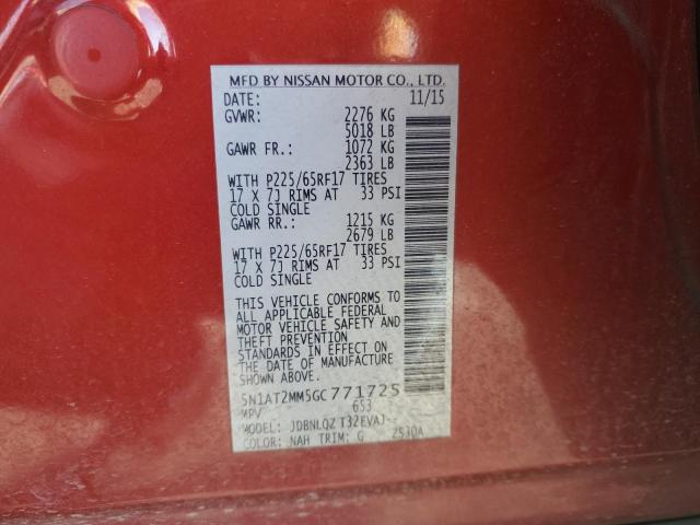 5N1AT2MM5GC771725 - 2016 NISSAN ROGUE S RED photo 12