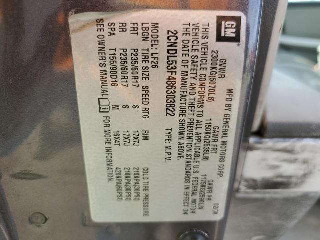 2CNDL53F486303822 - 2008 CHEVROLET EQUINOX LT GRAY photo 12