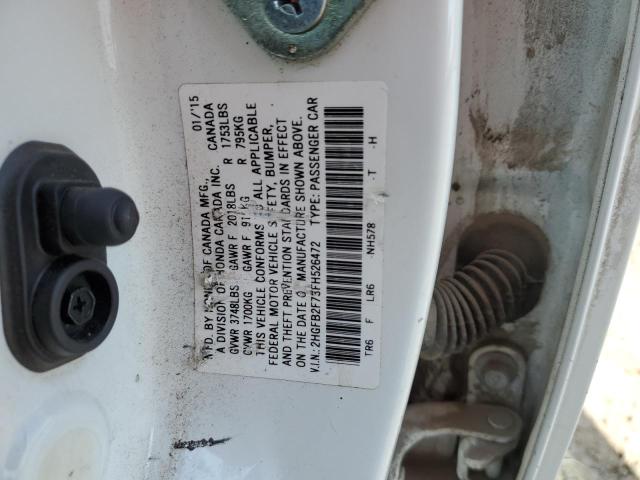 2HGFB2F73FH526472 - 2015 HONDA CIVIC SE WHITE photo 13