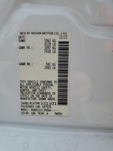 1N4BL4CV7PN331501 - 2023 NISSAN ALTIMA SR 白色 照片 12