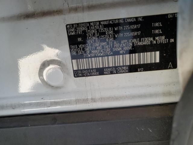 2T3W1RFV5KW027854 - 2019 TOYOTA RAV4 XLE WHITE photo 13