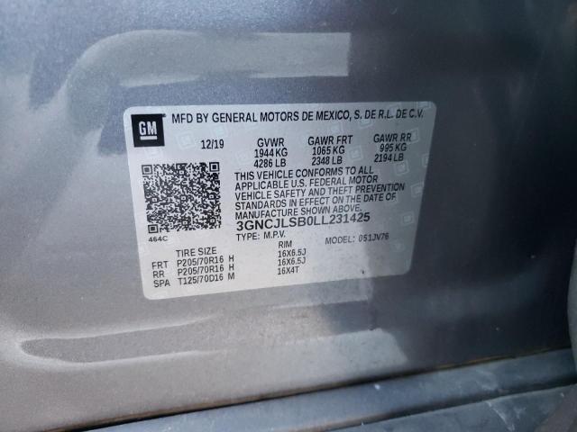 3GNCJLSB0LL231425 - 2020 CHEVROLET TRAX 1LT GRAY photo 14