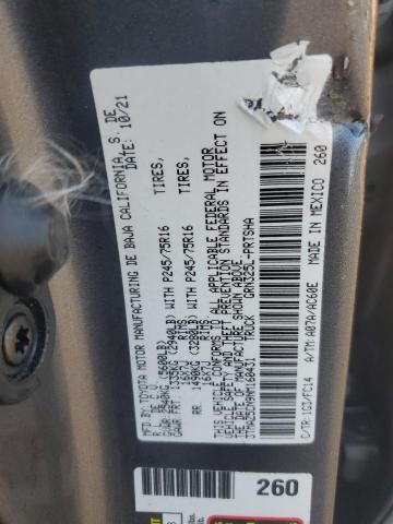 3TMAZ5CN9NM160431 - 2022 TOYOTA TACOMA DOUBLE CAB CHARCOAL photo 12