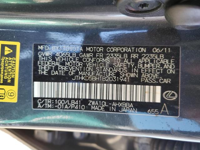 JTHKD5BH1B2031941 - 2011 LEXUS CT 200 CHARCOAL photo 13