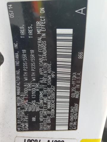 5TDDK3DC4ES087567 - 2014 TOYOTA SIENNA XLE 白色 照片 14