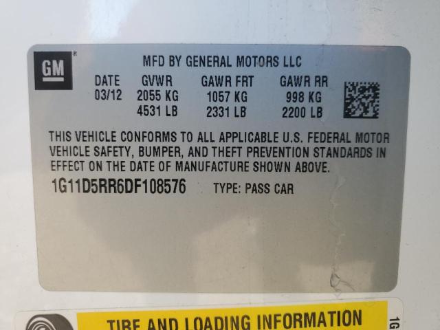 1G11D5RR6DF108576 - 2013 CHEVROLET MALIBU 1LT WHITE photo 12