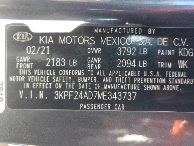 3KPF24AD7ME343737 - 2021 KIA FORTE FE CHARCOAL photo 12