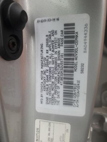 4T1BE32K52U557181 - 2002 TOYOTA CAMRY LE Արծաթագույն լուսանկար 12