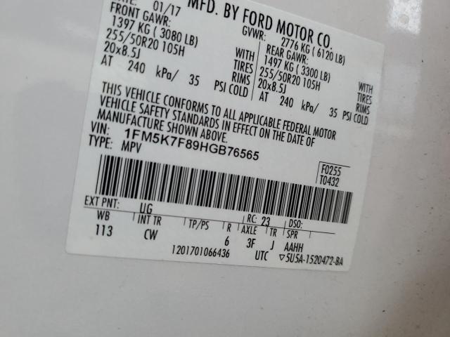 1FM5K7F89HGB76565 - 2017 FORD EXPLORER LIMITED 白色 照片 13