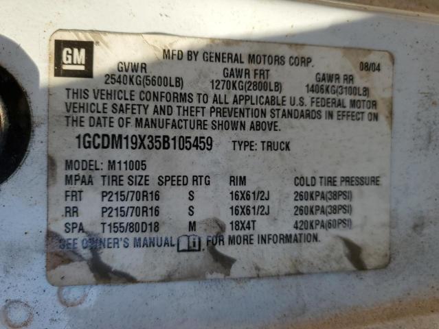 1GCDM19X35B105459 - 2005 CHEVROLET ASTRO WHITE photo 14