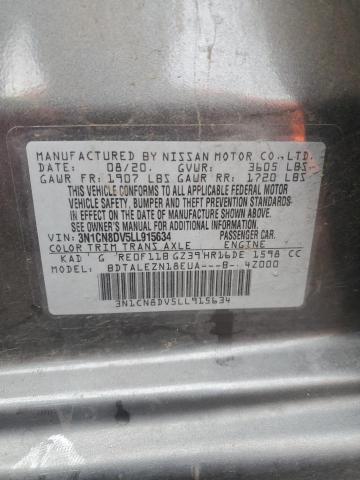 3N1CN8DV5LL915634 - 2020 NISSAN VERSA S CHARCOAL photo 12