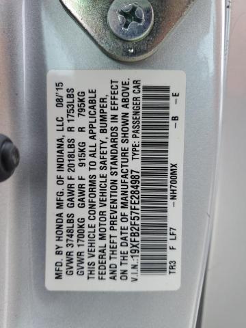 19XFB2F57FE284987 - 2015 HONDA CIVIC LX SILVER photo 12