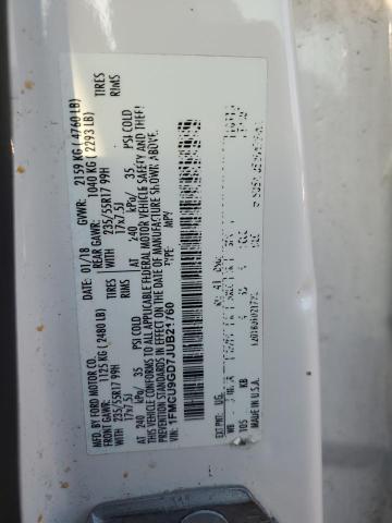 1FMCU9GD7JUB21760 - 2018 FORD ESCAPE SE Белый фото 12