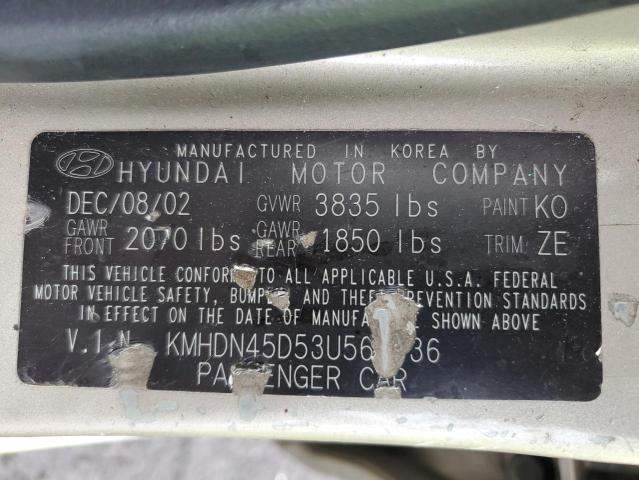 KMHDN45D53U569036 - 2003 HYUNDAI ELANTRA GLS GOLD photo 12