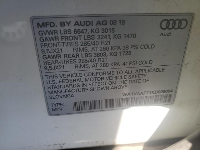 WA1VAAF71KD006084 - 2019 AUDI Q7 PRESTIGE 白色 照片 13