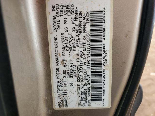 5TBRT34111S135353 - 2001 TOYOTA TUNDRA ACCESS CAB თაფლისფერი ფოტო 12