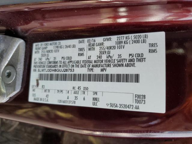 5LMTJ3DH8GUJ28753 - 2016 LINCOLN MKC RESERVE BURGUNDY photo 12