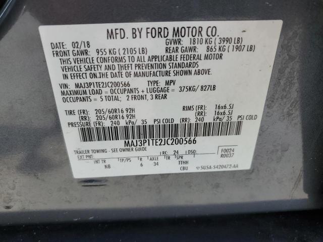 MAJ3P1TE2JC200566 - 2018 FORD ECOSPORT SE GRAY photo 13