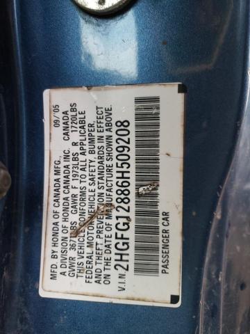 2HGFG12886H509208 - 2006 HONDA CIVIC EX BLUE photo 12