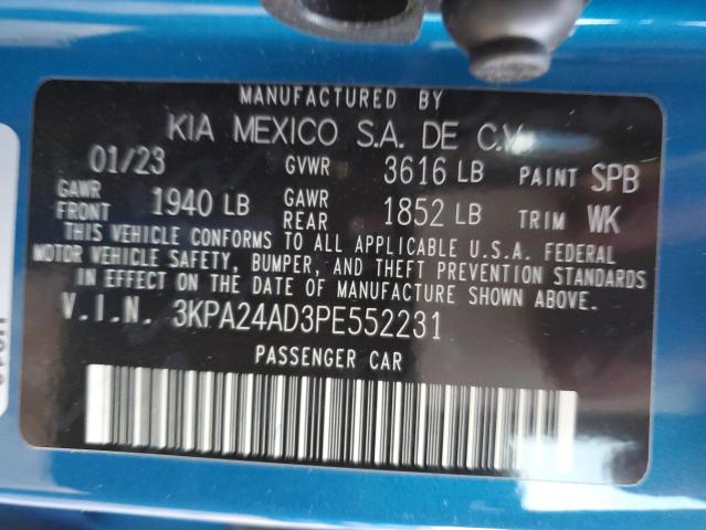 3KPA24AD3PE552231 - 2023 KIA RIO LX BLUE photo 12