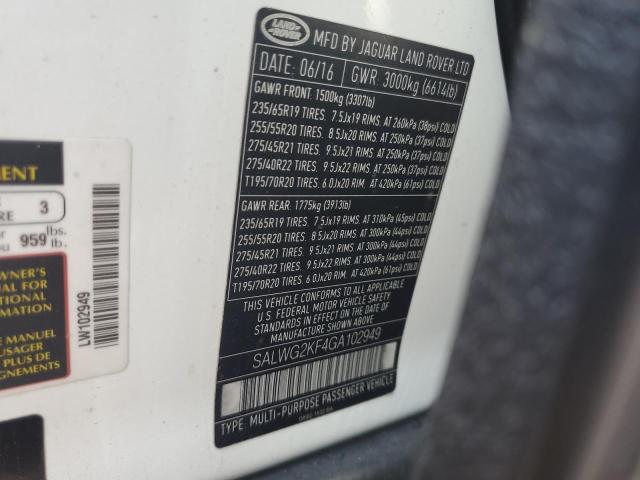 SALWG2KF4GA102949 - 2016 LAND ROVER RANGE ROVE SE WHITE photo 14