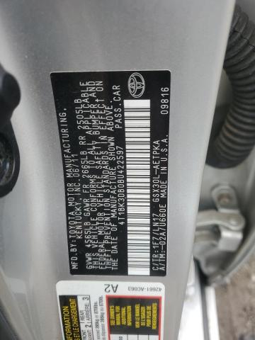 4T1BK3DB0BU422597 - 2011 TOYOTA AVALON BASE Արծաթագույն լուսանկար 12