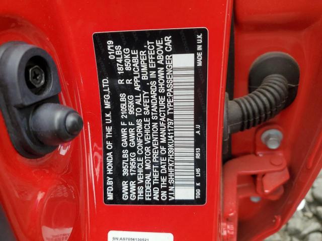 SHHFK7H39KU411797 - 2019 HONDA CIVIC LX RED photo 13