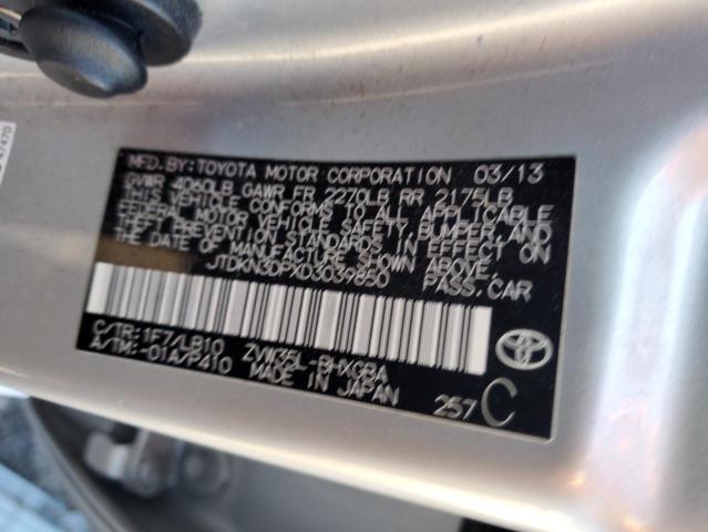 JTDKN3DPXD3039850 - 2013 TOYOTA PRIUS PLUG SILVER photo 12