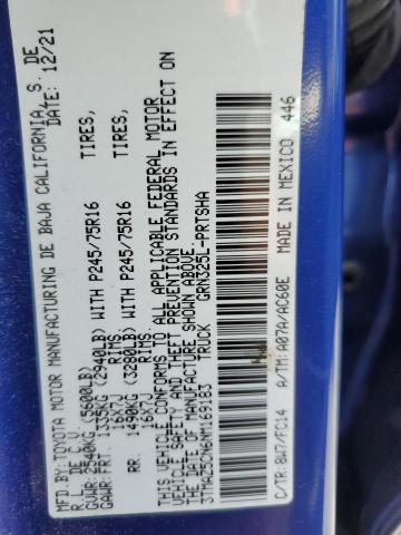 3TMAZ5CN6NM169183 - 2022 TOYOTA TACOMA DOUBLE CAB BLUE photo 12