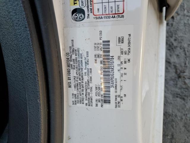 3FAHP0JG2AR270784 - 2010 FORD FUSION SEL WHITE photo 12