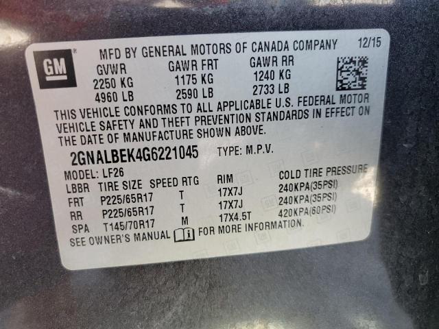 2GNALBEK4G6221045 - 2016 CHEVROLET EQUINOX LS CHARCOAL photo 13