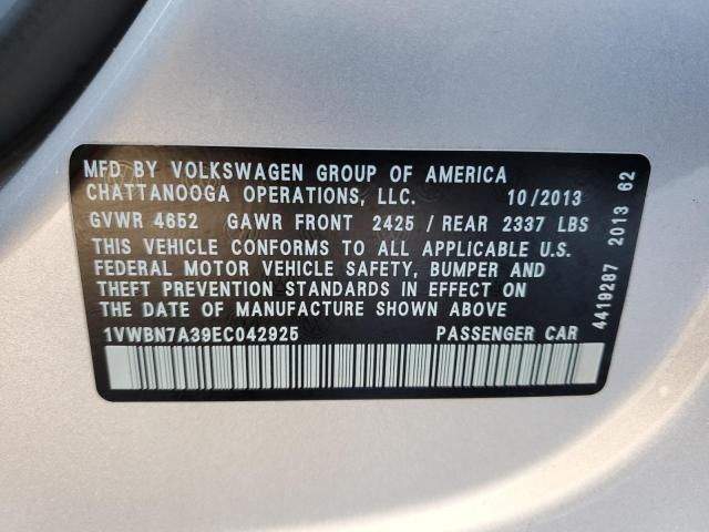 1VWBN7A39EC042925 - 2014 VOLKSWAGEN PASSAT SE SILVER photo 12