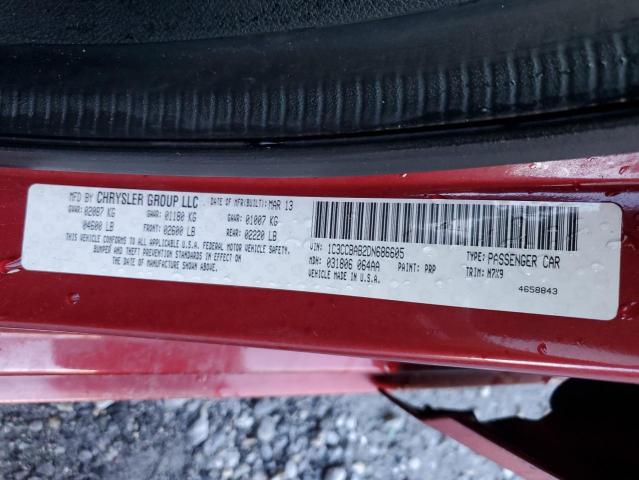 1C3CCBAB2DN686605 - 2013 CHRYSLER 200 LX RED photo 12