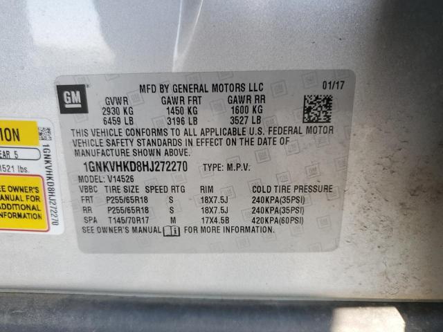 1GNKVHKD8HJ272270 - 2017 CHEVROLET TRAVERSE LT 银色 照片 13