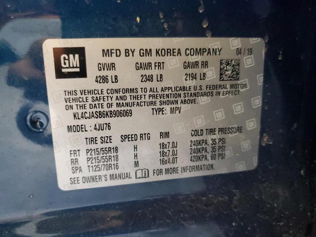 KL4CJASB6KB906069 - 2019 BUICK ENCORE PREFERRED Niebieski zdjęcie 12