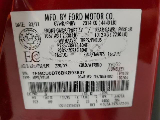 1FMCU0D76BKB93637 - 2011 FORD ESCAPE XLT RED photo 13