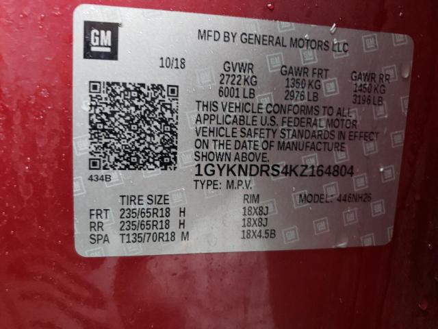 1GYKNDRS4KZ164804 - 2019 CADILLAC XT5 LUXURY Красный фото 13