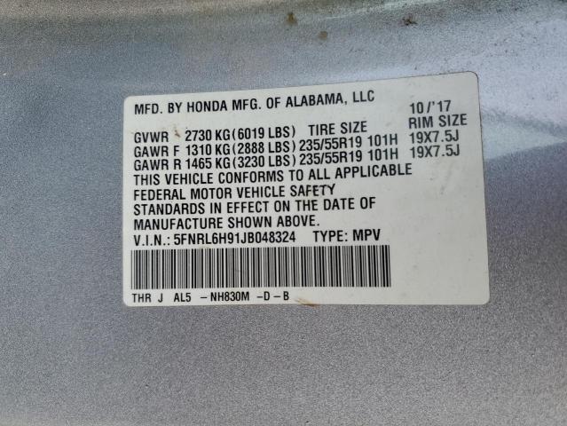 5FNRL6H91JB048324 - 2018 HONDA ODYSSEY ELITE GRAY photo 12