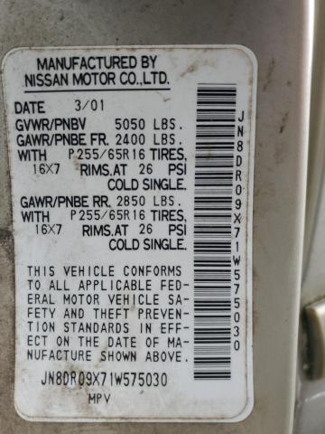 JN8DR09X71W575030 - 2001 NISSAN PATHFINDER LE ბეჟი ფოტო 14