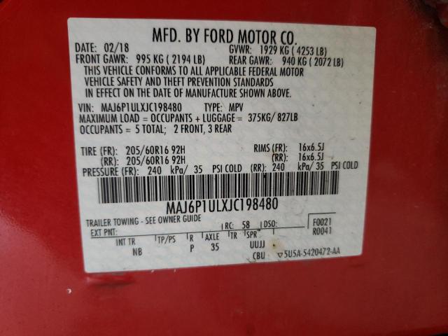 MAJ6P1ULXJC198480 - 2018 FORD ECOSPORT SE Червоний фото 13