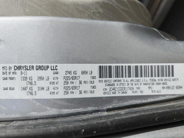 2C4RC1CG3CR117420 - 2012 CHRYSLER TOWN & COU TOURING L SILVER photo 13